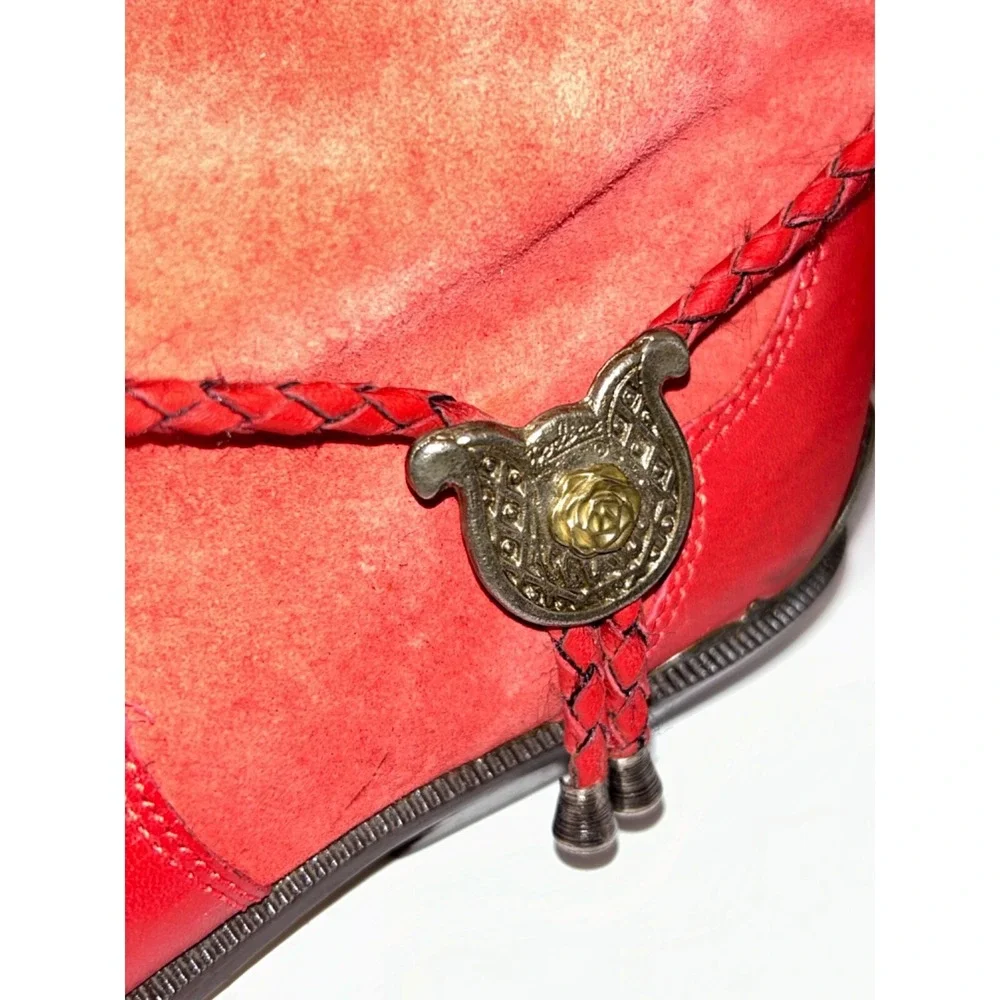 ZODIAC Vintage 80s Lauper Red Leather Slouchy Cowboy Boots Womens 6.5 Charm‎